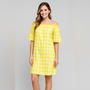 Brooke Wright Olivia Yellow Gingham Off Shoulder Cotton Dress | Size XS/S
